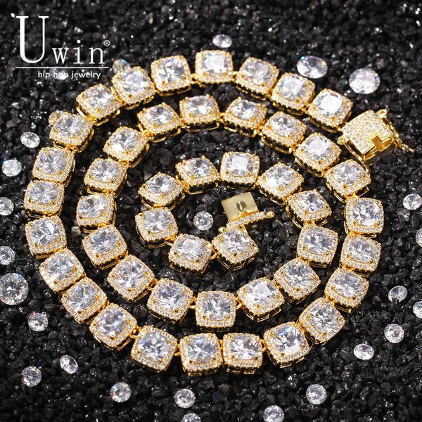 

uwin square cz tennis chain 10mm luxury bling full iced out necklace men hiphop jewelry for gift x0509, Black