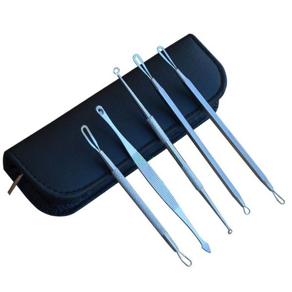 

dhl 5pcs/set blackhead pimple blemish extractor remover tools black head acne remove needle facial tool kit set make up skin care product