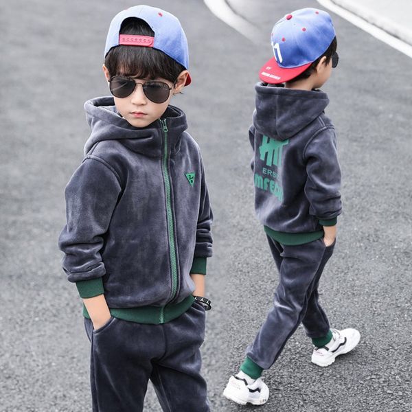

new arrival autumn and winter long sleeve children's hooded knit denim suit boy's clothing toddler tracksuit sets, White