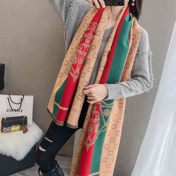 

design scarf scarf female autumn and imitation cashmere shawl double-sided long thickened warm bib, Blue;gray