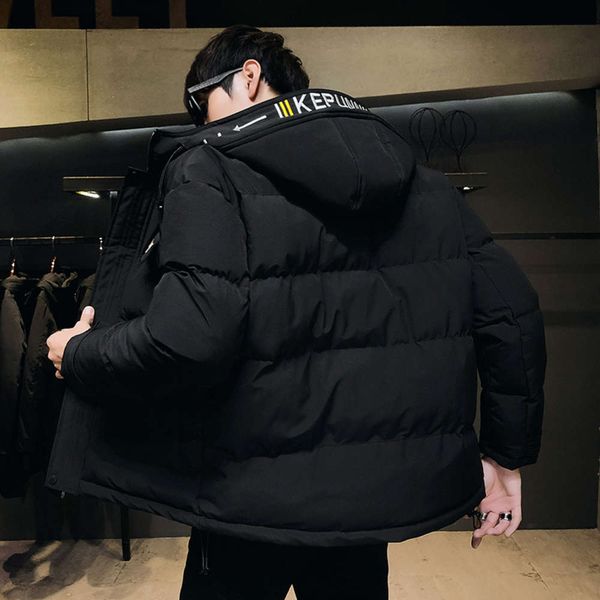 

cotton padded jacket men's winter thickened short 2020 new hooded down loose large tooling, Black