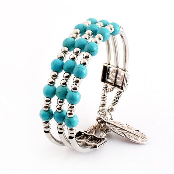 

charm bracelets three-layer wrap bohemian bracelet retro design leaf pendant woman couple jewelry, Golden;silver