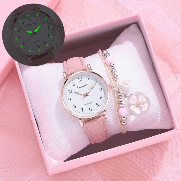 Novo relógio luminoso feminino moda casual relógios de couro simples senhoras pequeno mostrador relógio de quartzo vestido relógios de pulso reloj mujer