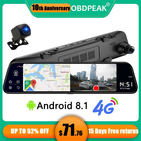 12 pollici 4G Android 8.1 Specchietto retrovisore per auto DVR HD 1080P GPS WIFI ADAS Dash Cam Dual Lens Recorder Auto Camera Registrar DVR