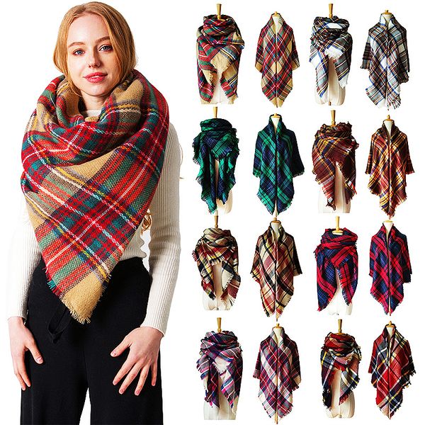 

autumn/winter imitation cashmere double-sided checkered square scarf, Blue;gray