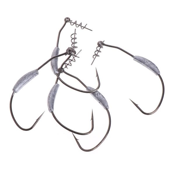 

5 pcs/bag fishing hook lead barbed offset high carbon steel soft worm holder jig