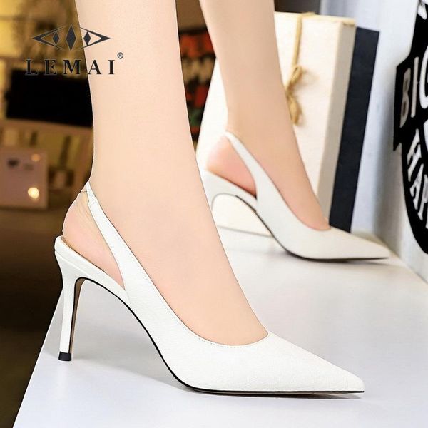 

dress shoes solid color thin high-heeled women pumps shallow pointed toe professional ladies back strap hollow stiletto, Black