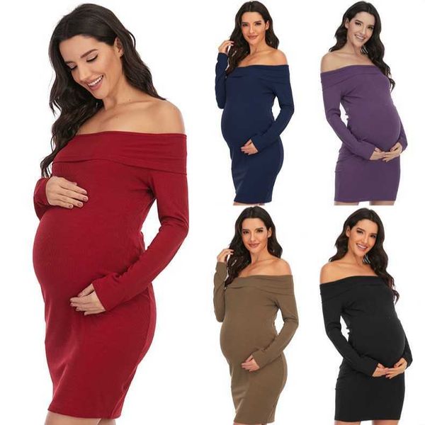 

straight new maternity solid one shoulder long sleeve patchwork dress 6176, White