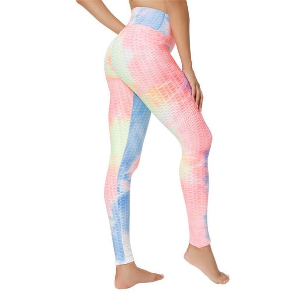 

yoga outfit spring and autumn women's fitness hip lifting high waist bodybuilding tights jacquard tie dye bubble pants