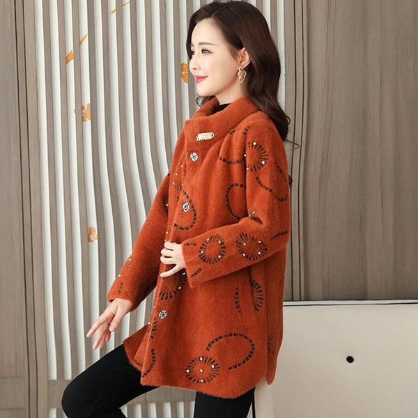 

wywan 2021 autumn winter mink fluffy coat over size double faced cashmere coat for women, Tan;black