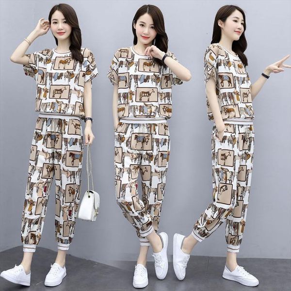 

single suit korean fashion womenpant leisure belly covering show thin sports large size two piece womens factory, White