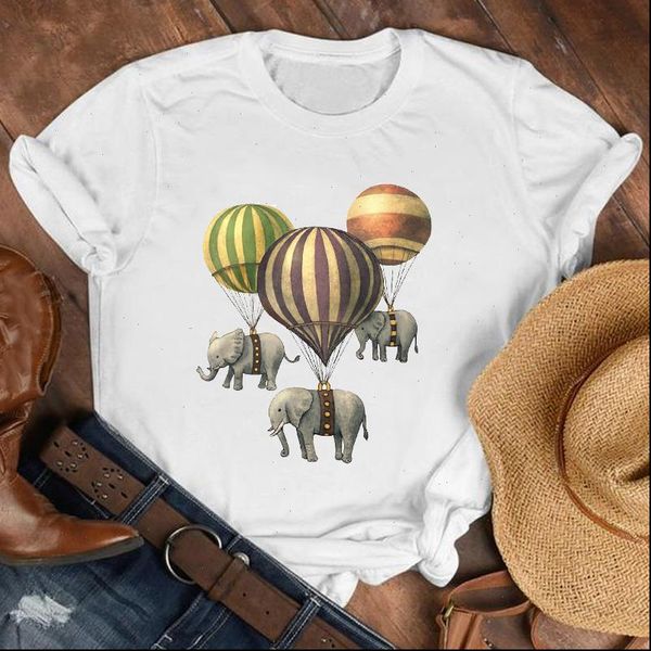 

women lady elephant cartoon 90s cute summer fall shirt clothes tshirt tee womens female print t graphic t shirt, White