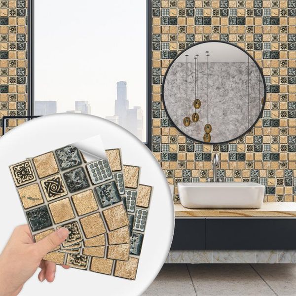 

wallpapers flat mosaic style simulation small 3d tile stickers living room kitchen bathroom decoration self-adhesive and removable