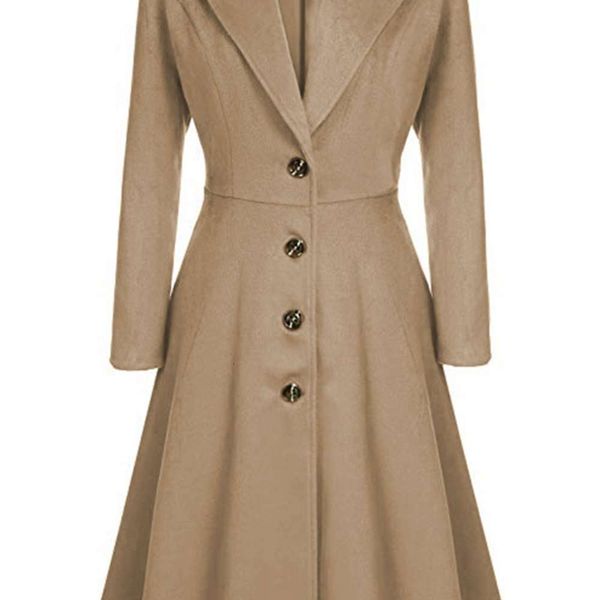

designer 21ss women's wool coat in autumn and winter long sleeve fashion casual windbreaker, Black