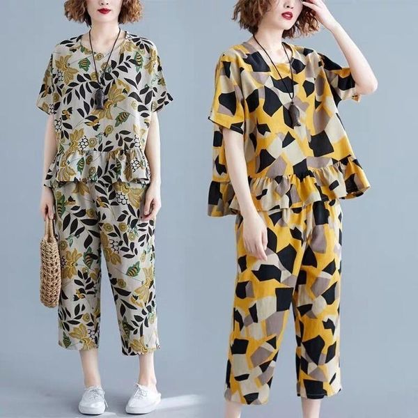 

women's two piece pants casual suit womens set 2021 summer clothes for women printing and cropped harem suits two-piece sets outfits y7, White