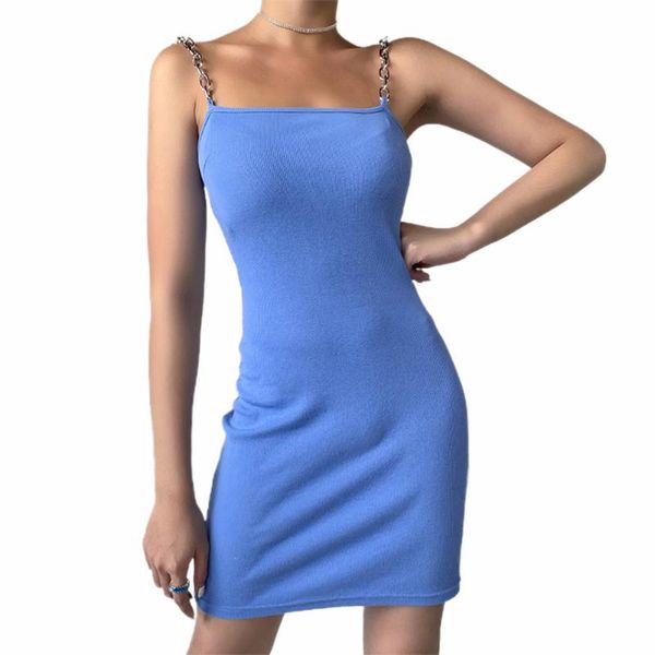

casual dresses hirigin women sleeveless summer dress solid color backless chain shoulder tank club clothes, Black;gray