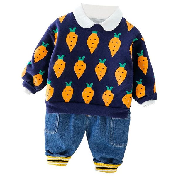 

clothing sets 2021 boys girls winter baby clothes suits infant herfst pluche warm broek 2pcs/sets children kids costume, White