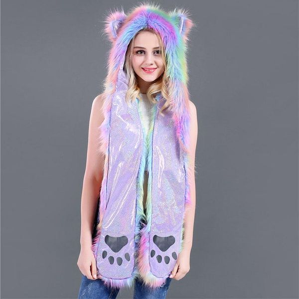 

hats, scarves & gloves sets foci cozi rainbow glove scarf and hat set novelty animal bomber hats faux fur 3 in 1 function winter accessories, Blue;gray