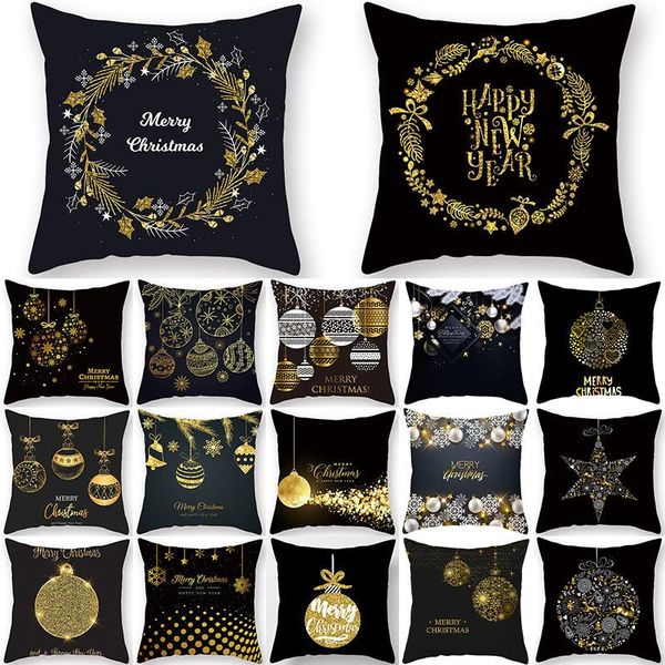 

cushion/decorative pillow 1pcs golden black christmas bell pattern 45*45cm polyester cushion cover decorative sofa home cars throw decor pil