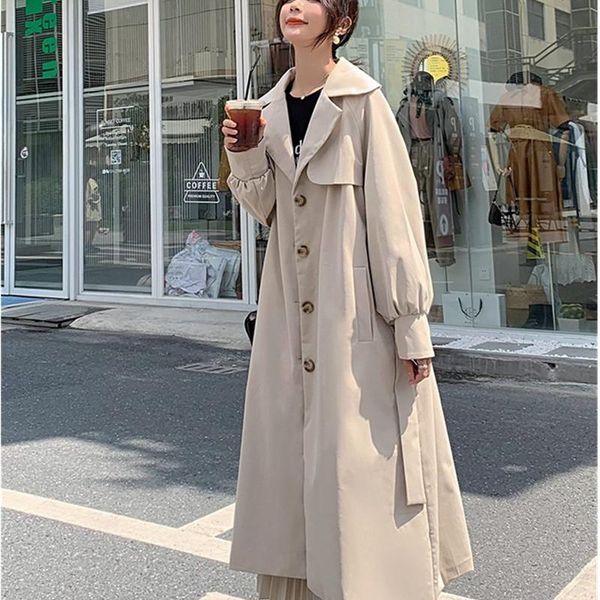 

women's trench coats korean version fashion female windbreaker 2021 spring autumn temperament all-match mid-length elegant woman coat a, Tan;black