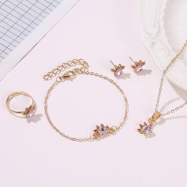 

earrings & necklace 4 pcs/ set jewelry sets cat pendant bracelet austrian crystal weding necklaces for women girls gift, Silver