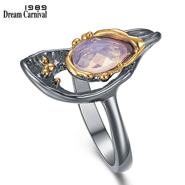 

cluster rings dreamcarnival1989 leaf look solitaire finger ring with water drop cubic zirconia women fashion wedding jewelry wa11782, Golden;silver