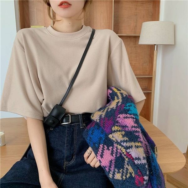 

the neck sweater short sleeve woman's solid female shirt loose causal summer 2021 new all games ladies cfm6, White