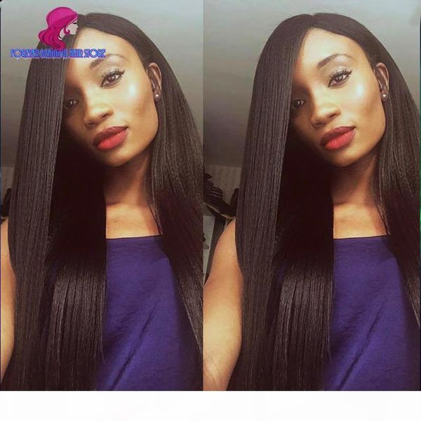 

full lace wig malaysian human hair yaki straight italian yaki lace front wig glueless full lace human hair wig for black women, Black;brown