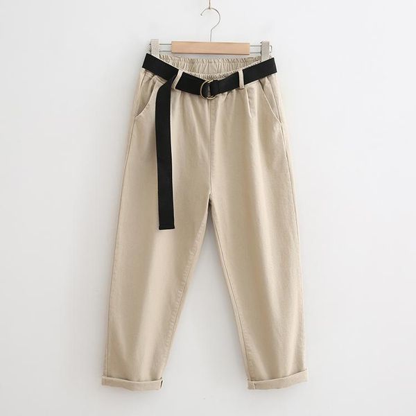 

women's pants & capris 2021 spring -matching belt -brief casual solid color pocket female harem mori girl, Black;white