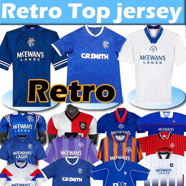 

glasgow rangers retro soccer jerseys 1984 87 90 92 93 94 95 96 97 99 2001 02 03 home blue away third vintage classic football shirt uniforms, Black;yellow