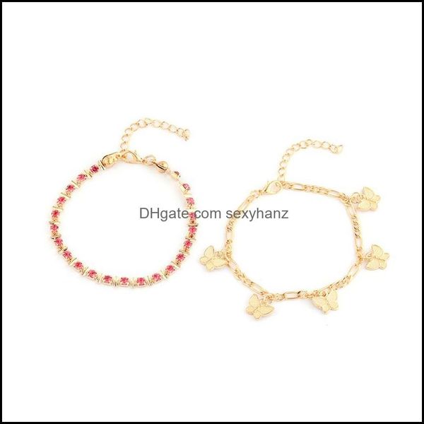 

anklets jewelry plated gold butterfly tassels anklet crystal rhinestone women alloy ankle bracelet mtilayer chain 2-piece suit 3 2my j2b dro, Red;blue