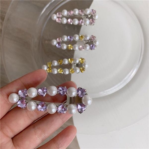 

hair clips & barrettes korean imitation pearl crystal love hollow hairpin punk metal clip for women side fashion accessories gifts, Golden;silver
