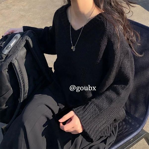 

women's sweaters 2021spring and autumn korean style loose v-neck mohair knitwear black outerwear sweater, White;black