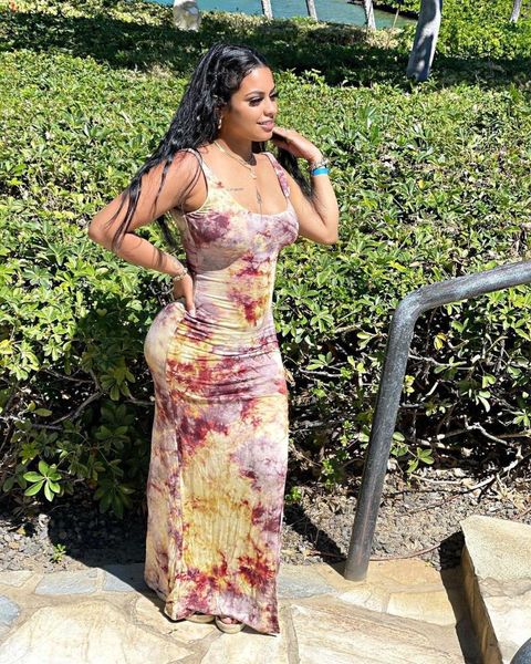 

casual dresses 2021 ladies fashion slim street nightclub print sleeveless tie-dye split hip wrap dress, Black;gray