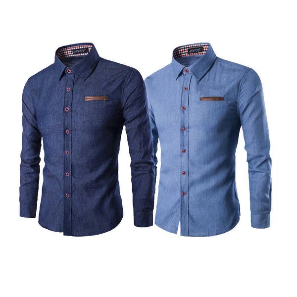 

a pocket effects color casual shirt denim shirts dark light blue -3xl, White;black