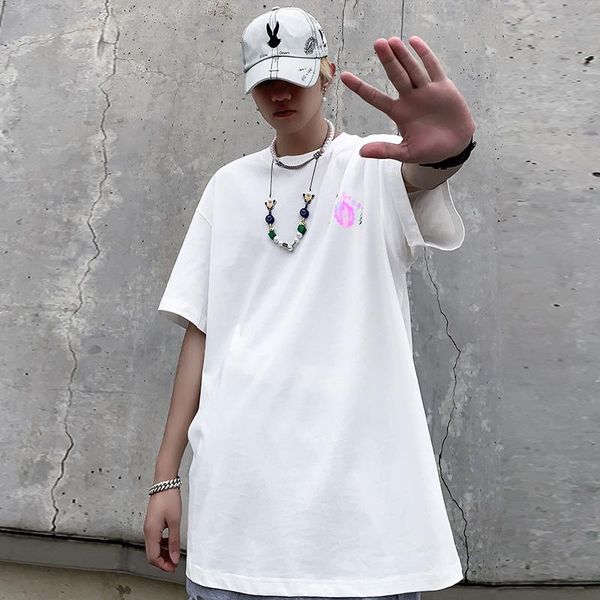 

men's t-shirts summer casual loose shoulder round neck t-shirt trendy fashion high street letter reflective printing short-sleeved, White;black