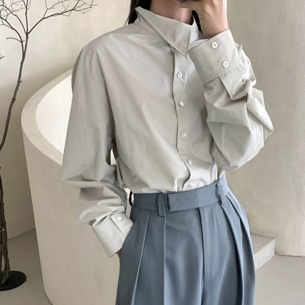 

2021 new spring autumn ol elegant minimalist basic shirt women blouses work wear lapel solid loose long sleeve femme l74y, Black