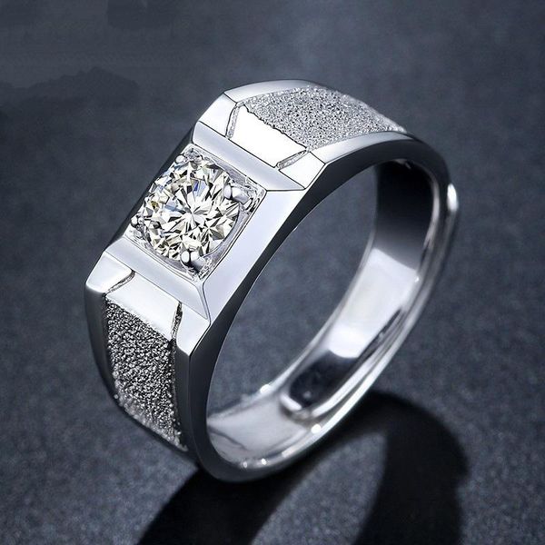 

wedding rings men vintage frosted opening adjustable ring white round zircon engagement for male jewelry simple fashion, Slivery;golden