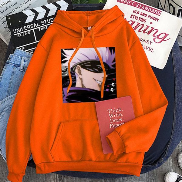 

men's hoodies & sweatshirts japanse anime cartoon jujutsu kaisen mannen vrouwen gojo satoru gedrukt truien fashion winter kleding, Black