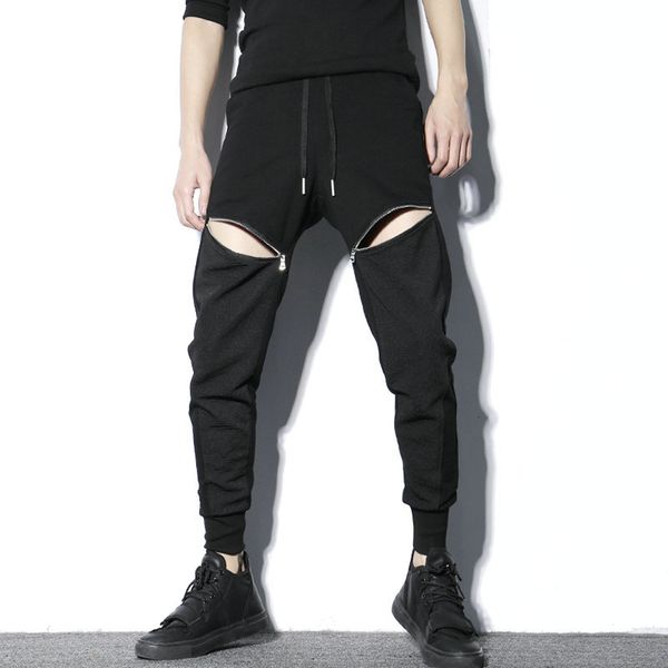 

2021 new darkly korean style hip hop men's fashionable streetwear pencil hare elastic waistband with black zipper hiphop pants corridor