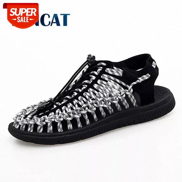 

vancat 2020 summer big size 47 men sandals fashion handmade weaving design breathable casual beach shoes outdoor sandals for men #ci6z, Black