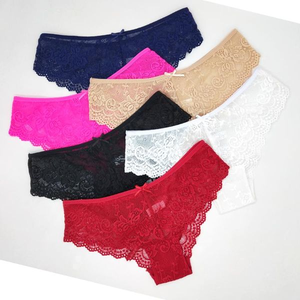 

women's panties 6 pieces ladies lace woman breathable soft lingerie female briefs panty transparent underpants see through, Black;pink