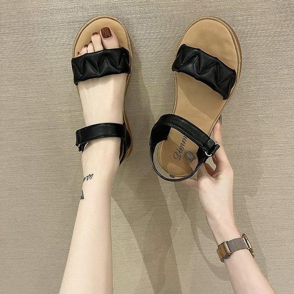 

sandals women casual wedge shoes summer retro women's sewing woman lady buckle strap hook loop soft platform female 2021, Black