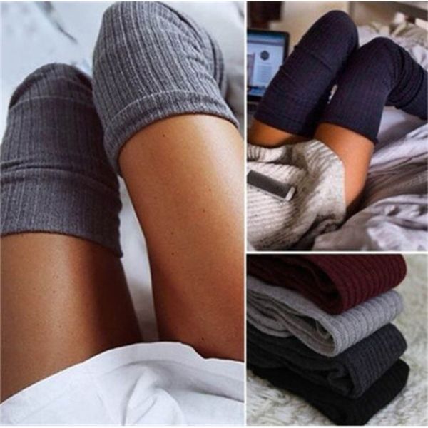 Seksi Sıcak Uzun Pamuk Çorap Üzerinde Diz Çorap Kadın Kış Diz Yüksek Uyluk Diz Çorap Üzerinde Bayanlar için Örme Çorap 211201