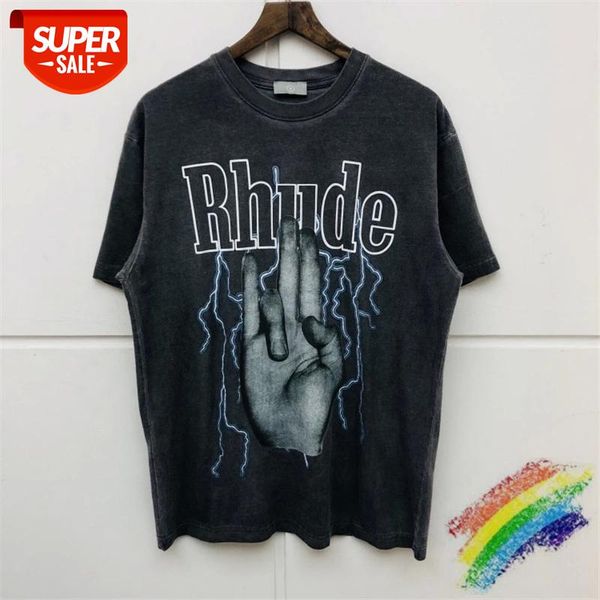 

RHUDE T Shirt Men Women Washed Do Old Summer Style high quality Red Wine RHUDE T-shirt Tees #Ka1H, White;black