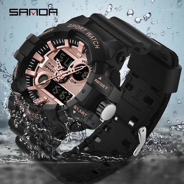 

luminous hands military digital wristwatches men sports watches chronograph male watch resistant waterproof swimming clock, Slivery;brown