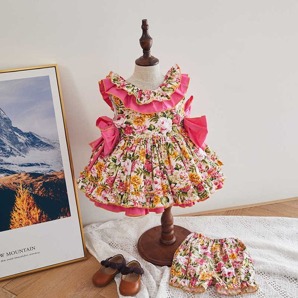 Детские испанские цветочные платья для девочек Летние младенца Испания Винтаж Бальное платье Детская дочь Бутик Одежда на день рождения Frocks 210615
