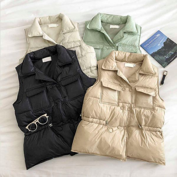 

women slim short coat vest autumn winter stand collar double breasted thick waistcoat parkas female sleeveless jacket 210602, Black;white