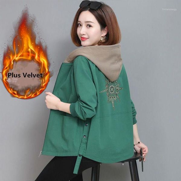 

women's jackets women hooded coat 2021 autumn winter long sleeve zipper pockets casual windbreaker basic plus size 4xl outerwear, Black;brown