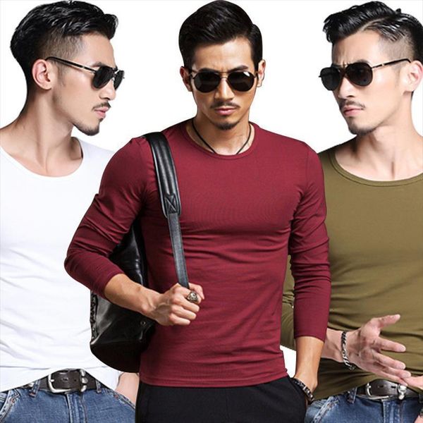 

fashion long sleeve men o neck round casual slim fit t tee top, White;black
